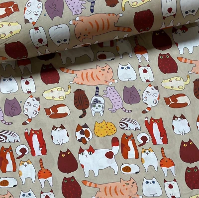 Stoff Meterware Baumwollstoff 50 cm Patchwork Lustige Spielende Katzen - Bild 1 von 4