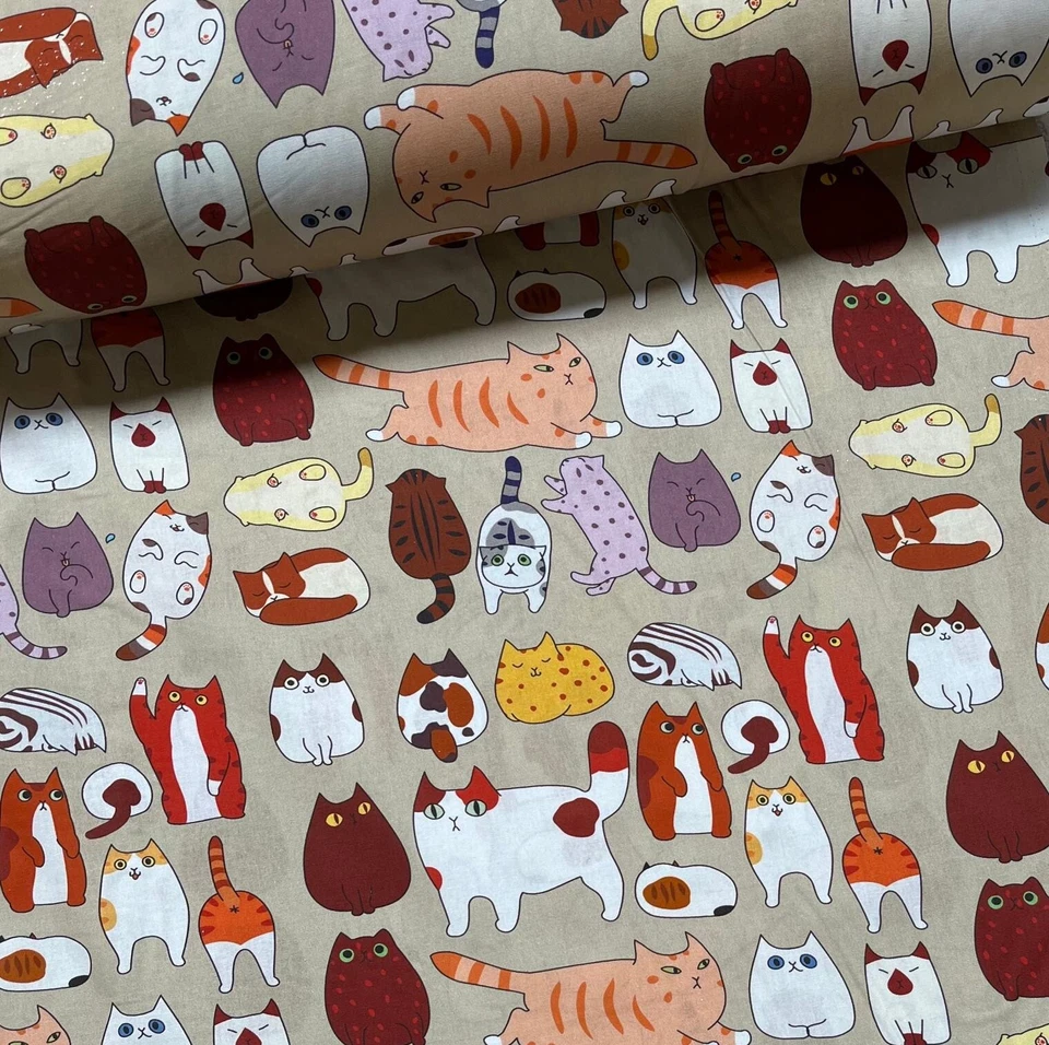 Stoff Meterware Baumwollstoff 50 cm Patchwork Lustige Spielende Katzen - Bild 1 von 4