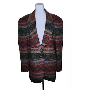 Vintage 90s Aztec Southwestern Blazer Jacket Womens Size 12 Red Multi - Picture 1 of 7