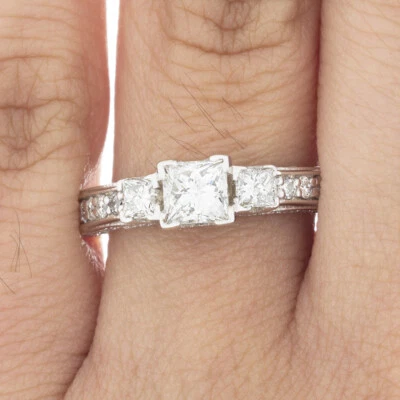 GIA Certified 2.00ct Diamond Engagement Ring Princess & Round Cut 18k White Gold - Изображение 1 из 4