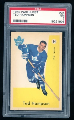 Ted Hampson RC 1959-60 Parkhurst #34 Rookie Toronto Maple Leafs PSA 7 QUASE PERFEITO - Imagem 1 de 2