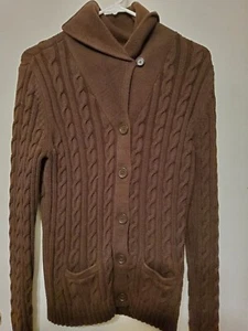 Tommy Hilfiger Pullover braun Zopfmuster Knopf Langarm Tasche Wasserfallausschnitt Gr.lg - Bild 1 von 4