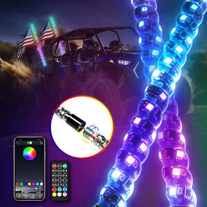 2X 4FT RGB LED Spiral Whip Light Chasing Flag Pole Neon Lamp Remote Control ATV