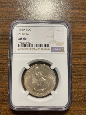 1920-P Pilgrim Silver Half Dollar Commemorative 50C NGC MS 66 HIGH GRADE Cover
