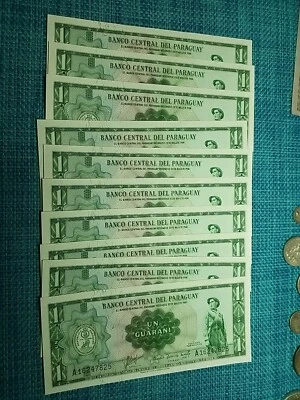 🇵🇾 Billetes Paraguay 1 Guaraní 1952 Unc P-193 (Cada uno) 100424-5 Foto 1 de 2