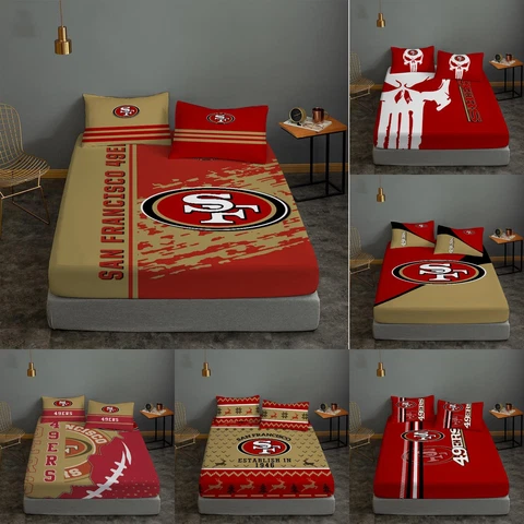 San Francisco 49ers 3 Piece Bed Sheet Set Fitted Sheet Pillowcases Deep Pocket Cover