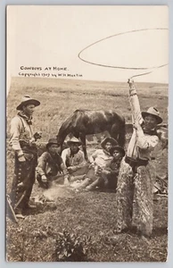 Western RPPC Postcard, Martin: Cowboys At Home (On The Range), Horse, Rope - Picture 1 of 2