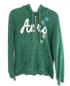 Felpa con cappuccio mezza zip Y2K Aeropostale donna XL verde scuro fiocchi di neve - Foto 1 di 11