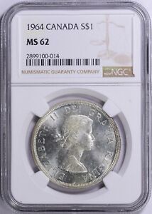 Canada 1964 Silver Dollar Charlottetown KM-58 NGC MS-62