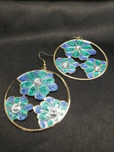 Medallón grande colgante azul verde flores diamantes de imitación transparentes centros - Imagen 1 de 7