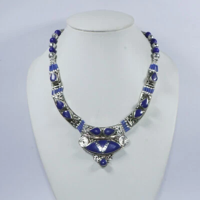Authentic Lapis Lazuli Beads Budha Jewelry Vintage Ethnic Tribal Necklace N67 - Image 1 of 4