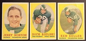(3) 1958 TOPPS NORTON #40 KELLER #108 BIELSKI #111 PHILADELPHIA EAGLES POOR