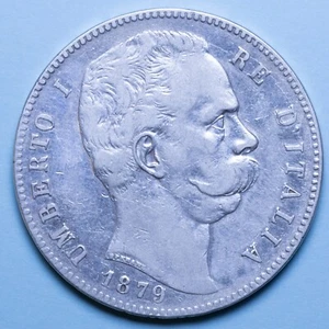 UMBERTO I 5 LIRE 1879 ROMA MB ARGENTO SILVER COIN NUMISMATICA REGNO ITALIA - Foto 1 di 2