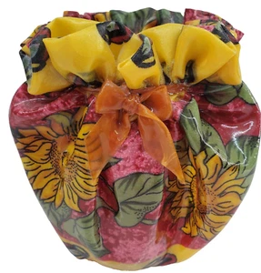 Französische Paquita Del Sol Harz Stoff 6" Vase Vintage Sonnenblumen orange Schleife - Bild 1 von 24