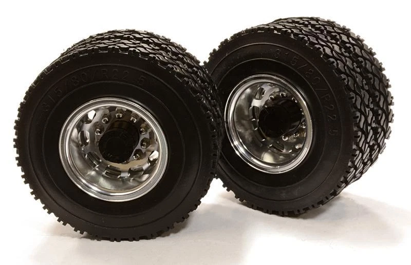 Machined Alloy T5 Rear Dually Wheel & XC Tire for Tamiya 1/14 Scale Trucks - Image 1 of 1