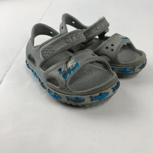Crocs Toddler Size 4 Crocband Shark Graphic Sandals Gray Blue - Picture 1 of 4