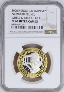 (TOP POP) 2006 Great Britain Piedfort Silver £2 Isambard Brunel Wheel NGC PF 69 - Picture 1 of 4