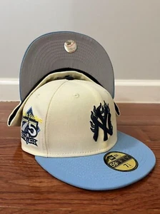 New York Yankees Blue Fire Flame 75th MLB New Era 59FIFTY Fitted Mütze - Weiß/Blau - Bild 1 von 5