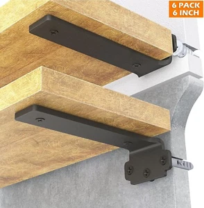 6PCS Black Shelf Brackets Floating Shelf Bracket 6" Heavy Duty Metal Wall Mount - Picture 1 of 8