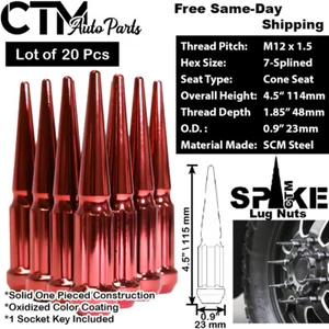 20Pc 4.5" TALL RED M12x1.5 SPLINE SPIKE LUG NUT+KEY FIT TOYOTA LEXUS SCION - Picture 1 of 2
