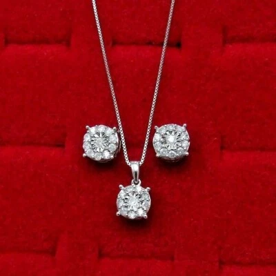 Diamond Necklace & Earring Gift Set (1.00 ctw) Silver Genuine Natural Real - Image 1 of 4