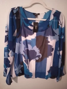 NWT NEW Designer Alfani White Blue Black Floral Top Blouse Women's Medium Petite - Picture 1 of 8