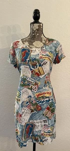 EUC Reyn Spooner Etuikleid S 100 % gesponnen Viskose Urlaub Postkarten Honolulu SF SD - Bild 1 von 6