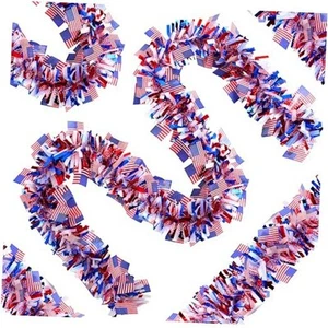 50FT 4th of July Patriotic Tinsel Garland, Glitter Tinsel Garlands Metallic Red - Picture 1 of 7