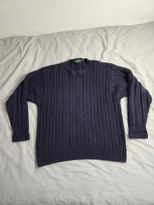 VTG 90s J Crew Oarsman Cable Knit Sweater Mens Size XL Navy Blue Preppy Classic - Picture 1 of 7