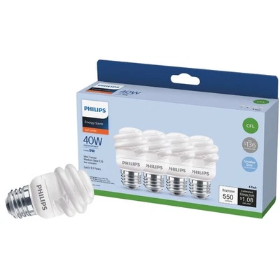 Philips Energy Saver 40W Equivalent Soft White Medium Base T2 Spiral CFL Light - Image 1 of 3