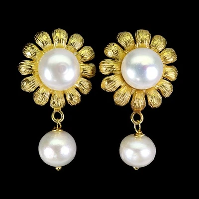 Pendientes de plata de ley 925 perlas barrocas 10x9 mm joyas de piedras preciosas naturales Foto 1 de 4