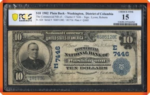 KC- Fr.624 1902 $10 NB of Washington , DC #7446 - Fine 15 by PCGS Banknote - Picture 1 of 3