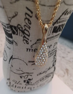 Swarovski Necklace Gold tone Crystal Tear Drop Pendant Christmas - Picture 1 of 15