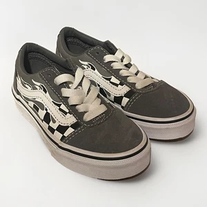 Vans Youth Boy’s Size 11 Gray Old Skool Check Flame Tennis Athletic Shoes - Picture 1 of 8