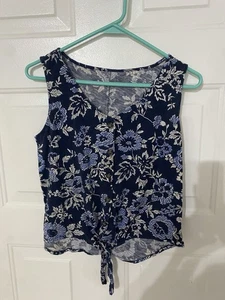 Damen Loft Tank ärmellos Arbeit Karriere Top Bluse blau geblümt Gr. M Petite - Bild 1 von 4