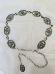 Western Concho Taillenkette Gürtel silberfarben türkis Cabochon Indianer - Bild 1 von 11