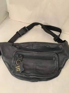 Vintage 80er Jahre Buxton Kaschmir Lammfell weiches Leder Reißverschluss Bauchtasche schwarz - Bild 1 von 6