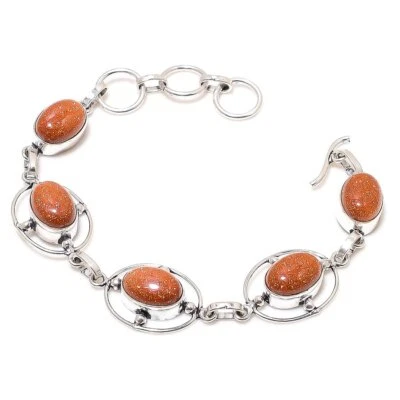 Red Sunstone Gemstone 925 Sterling Silver Bracelet 7-8" f173 - Image 1 of 4