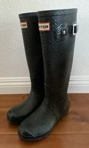 Black Snakeskin Print Hunter Carnaby Boa Tall Rain Boots Womens Size 6 NEW - Picture 1 of 12
