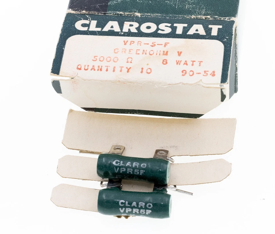 2X Clarostat Greenohm V - 5000 Ohm 8W VPR-5-F Wirewound Vitreous Resistors 5K - Image 1 of 1