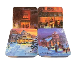 New Hallmark Christmas Themed Coasters Hardboard Cork Backed Set Of 2 Holiday - Picture 1 of 6