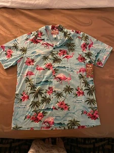 RJC Made In Hawaii USA Flamingo Tropical Hawaiihemd Herren Größe Large Blau - Bild 1 von 3