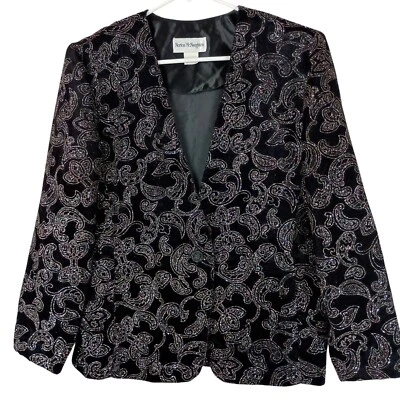 Norton McNaughton Vintage Black Paisley Glitter Blazer Womens Size 8 Made In USA - Image 1 of 4