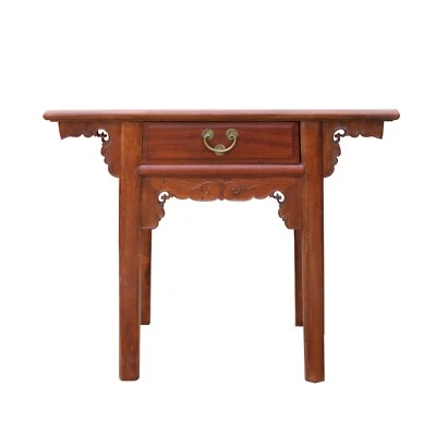 Chinese Oriental Brown Ru Yi Drawer Altar Foyer Side Table cs4967 - Image 1 of 4