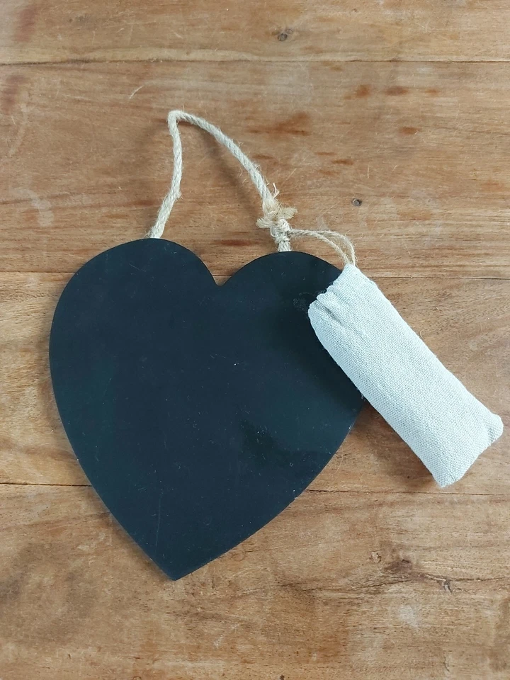 Heart Shaped Chalkboard Hanging with. Chalk - Image 1 of 1
