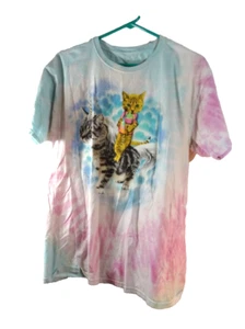 Socia Media Caticorn Tee Tie Dye Cat Unicorn Kitty With Ice Cream Funny T Shirt - Picture 1 of 4