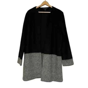 Manteau pull Tahari femme taille L noir gris bloc laine mélangée - Photo 1 sur 10