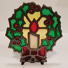 Vintage Stained Glass in Cast Iron Candle Holder Christmas Decor It's Pre-Loved