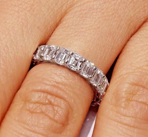 5.15 CT Natural Emerald cut diamond eternity band VS1/F 14K white gold - Picture 1 of 11