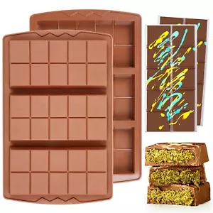 2 Pcs Dubai Chocolate Bar Mold Deep Stuffed Silicone Molds for Filling Knafeh Pi - Picture 1 of 6